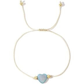 Baroque Beaded Friendship Strand Bracelets for Women,Heart Handmade Adjustable Rope Gold Ball Beads Bohemian Stackable Bracelet Jewelry Gift