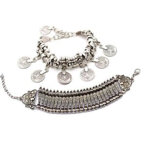 Zealmer Boho Bracelet Set Bohemian Coin Bracelet Tribal Statement Design Hand Bracelet 2 Types