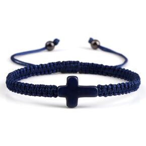 Handmade Braided Cross Bracelet for Men Women Adjustable Hand Woven Rope Red Black Bracelets Turquoise Cross Charm Religious Christian Jewelry