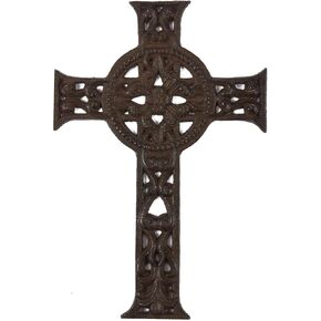 Juvale Wrought Iron Celtic Cross for Wall Decor, Rustic Outdoor Cross for Home, Easter, Medieval Cross for Christian and Religious Art Lovers, Dark Bronze- 11.5x7.7x0.5 inch
