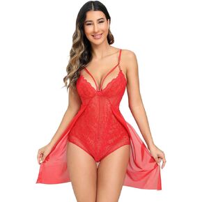 YaShaer Sexy Lingerie for Women Babydoll Floral Snap Crotch Teddy Chemise Nightie Lace Nightgown S-2XL