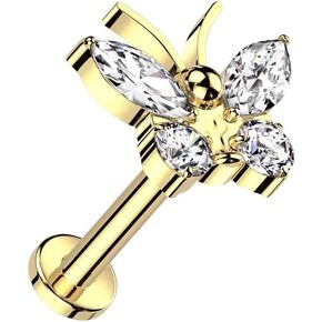 Pierced Owl 16GA ASTM F-136 Implant Grade Titanium Internally Threaded CZ Crystal Butterfly Flat Back Stud