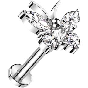 Pierced Owl 16GA ASTM F-136 Implant Grade Titanium Internally Threaded CZ Crystal Butterfly Flat Back Stud