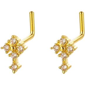2Pcs 20G L-Shaped Cross Nose Rings Studs for Women Surgical Steel CZ Cross Nose Studs Screws Nose Nostril Piercing Jewelry