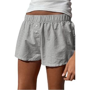 SHENHE Women's Elastic Waist Button Up Low Rise Striped Shorts Y2k Boxer Shorts Beach Shorts