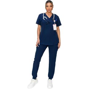 Minty Mint Scrubs for Women Set - V-Neck Top & Jogger Scrub Pants,5 Pockets Yoga Waistband Medical Scrubs Suit
