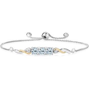 Gem Stone King 925 Sterling Silver and 10K Yellow Gold Sky Blue Topaz and White Lab Grown Diamond Tennis Bracelet For Women (2.12 Cttw, Gemstone November Birthstone, Fully Adjustable Up to 9 Inch)