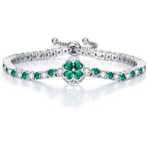 3.4mm CZ Tennis Bracelets for Women 925 Sterling Silver Different Birthstones Available Four Clover Tennis Bracelets Jewelry Gifts for Women Mom Daughter 6+2 Inch