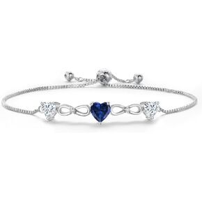 Gem Stone King Customized and Personalized Heart Shape 6MM and 5MM Gemstone Birthstone and White Moissanite Tennis Bracelet For Women | Fully Adjustable Up to 9 Inch