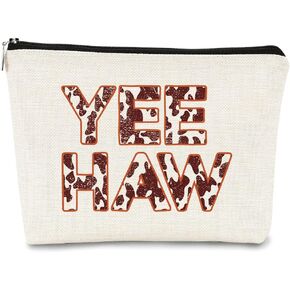 The Hell I Won't Cowgirl Makeup Bag,Retro Western Cowgirl Cactus Sun Desert Landscape Cosmetic Bag Best Birthday Christmas Gift Idea for Cowgirls Teen Girls Women,Cowgirl Gifts for Girls