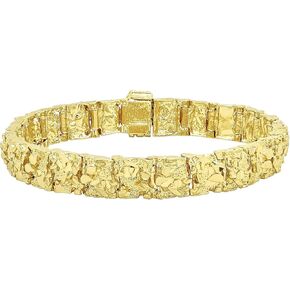 Thick 11mm 14k Yellow Gold Plated Chunky Nugget Textured Link Bracelet