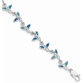 Solid 925 Sterling Silver Whale Tail 7.75in Bracelet - with Secure Lobster Lock Clasp