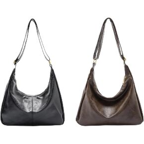 celestina Vegan Leather Combo: Brown Slouchy Purse and Black Hobo Crossbody Bags for Women for Stylish Daily Use and Travel