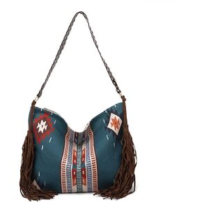 Canvas Tote Bags for Women Handbag Tote Purse with Zipper Ladies Ethnic Travel Tassel Hobo and Shoulder Handbags