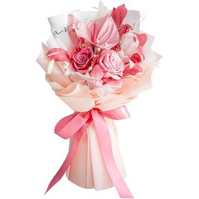 Flower Bouquet Natural Real Roses and Anthurium, Hand Made Preserved Flowers Bouquet,Gift for Valentine’s Day,Mother’s Day,Anniversary,Birthday,Home Decorations for Vase Arrangement (Pink)