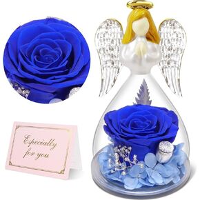 Yamonic Preserved Flowers Rose Birthday Gifts for Women Mom in Glass Angel Figurines, Mothers Day Rose Gifts for Mom Grandma, Christmas Angel Rose Gifts for Her, Mothers, Valentine's Da (Purple)