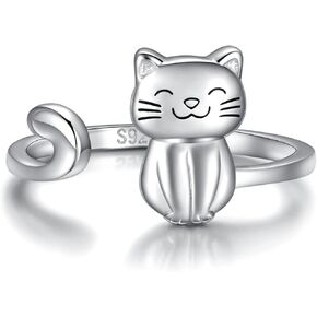 925 Sterling Silver Cow Cat Dragon Dinosaur Frog Horse Ring Adjustable Cute Cow Print Kitty Animal Lover Jewelry Gifts for Women Birthday
