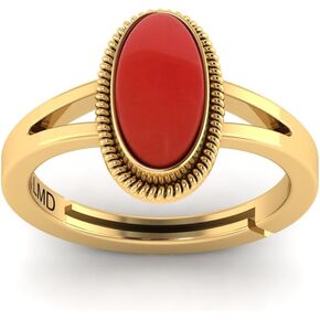 Natural Red Coral Moonga Certified Jewelry Ring 10.25 Carat Astrological Birthstone 22k Gold Plated adjustable Ring
