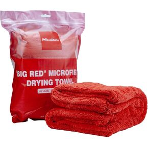 Maxshine Big Red Microfiber Towel (1000GSM) - Large Plush, Rinse-Free Drying Towel, Double-Sided Detailing for Cars (20"x28" / 51x71cm), Professional Auto Detailing Towel
