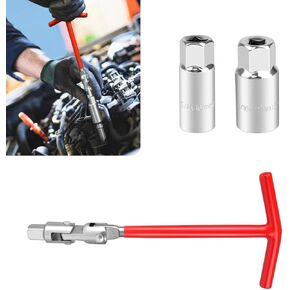 مجموعة مفاتيح توصيل شرارة السيارة 3 قطع، مقبض محرك T 3/8 بوصة مع مقبس 0.62 بوصة/16 ​​مم 0.82 بوصة/21 مم، أداة فك قابس الإشعال 360 درجة للمناطق الضيقة، عالمية للسيارات والدراجات النارية (أحمر وفضي) in Kuwait