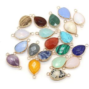10 Pcs Natural Stone Pendant Connectors Waterdrop Shape Faceted Mixed Crystal Agate Link for Jewelry Making Necklace Earrings