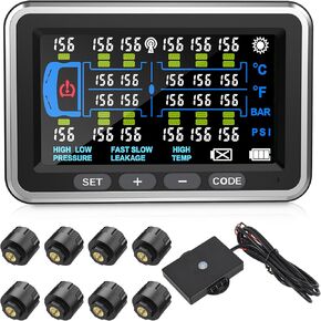 RV Tire Pressure Monitoring System, (0-199PSI) TB6 Black Trailer TPMS with 6 Sensors, 6 Alert Modes, Long Distance Signal Transmission for RV Trailer Trucks (6 Sensors)