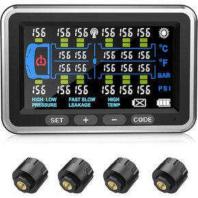 High-Precision Truck tire Pressure Monitoring System (0-199PSI) TP22 Trailer/RV TPMS with 10 Sensors, Color Display 6 Alert Modes,with Signal Booster Long Distance tpms for Truck (10 Sensors)