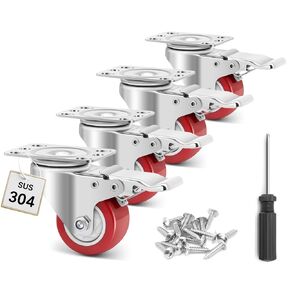 W B D WEIBIDA Stainless Steel 4 Inch Caster Wheels with Brake,Anti-Corrosion 304 Heavy Duty Casters Set of 4,Rust-Proof Industrial Castor for Furniture,Labs,Hospitals,Restaurants,Industrial