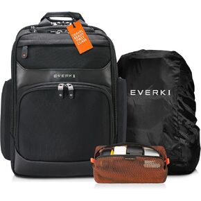 Everki Onyx Premium Executive Laptop Backpack (EKP132S17) with Orange Accessory Pouch & Rain Cover - Ballistic Nylon Backpack with 17.3" Compartment, 30L Capacity - Backpack, Pouch & Cover Bundle
