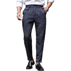 GORGLITTER Men's Striped Dress Pants Slim Fit Business Work Suit Long Trousers