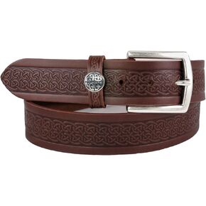 Imported Genuine Leather Belt for Men Italian Full Grain Vegetable Tanned with Celtic Weave Embossing, Made in Ireland
