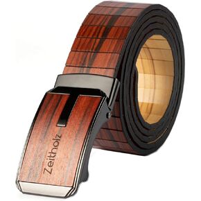 Zeitholz Wooden Belt for Men with Automatic Buckle - Reversible, Olive wood and Sandalwood, for waists up to 50 inches.