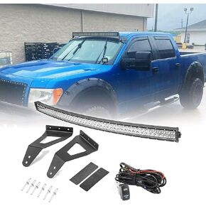 WSays 52'' 300W Curved LED Light Bar & Upper Windshield Roof Mount Brackets W/Switch Wiring Kit Compatible with Ford F150 2004-2018 Fit F150 SVT Raptor 2010-2016