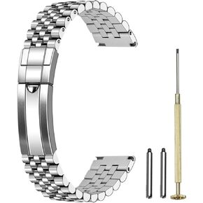 Juntan 20mm 22mm Stainless Steel Watch Band Quick Release Metal Watch Bands Strap Men Women, Screw in Taperd Replacement Bracelet with Solid Buckle Silver