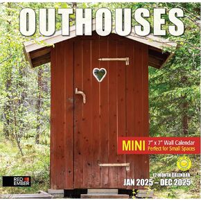 RED EMBER Outhouses 2025 Hangable Monthly Wall Calendar | 12" x 24" Open | Thick & Sturdy Paper | Giftable | Funny Joke White Elephant Secret Santa Gag Gift Yankee Swap