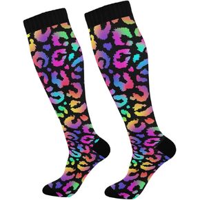 JUNZAN Colorful Leopard Spot Compression Socks for Women & Men Circulation Long Socks for Running Cycling Athletic Nurse