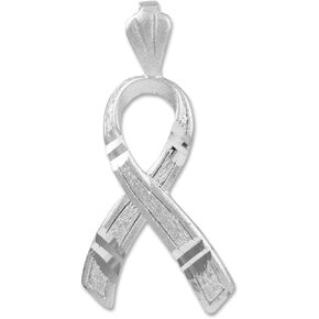 14k White Gold Lung Cancer Awareness Ribbon Charm 3D Pendant