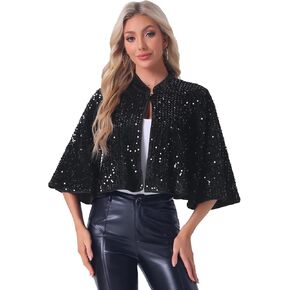 Allegra K Sequin Jackets for Women's Velvet Capelet Cocktail Sprakly Bolero Shrugs
