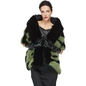 Women Faux Fur Shawl Wrap with Faux Fox Fur Trim Collar for Evening Dresses Wedding Party