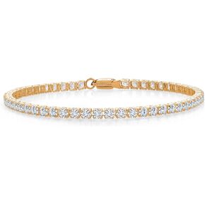 Gem Stone King 4.00 Cttw Solid 10K Yellow Gold Round White Moissanite Tennis Bracelet | Gold Bracelet For Women | Available in 6.5, 7, 7.5 Inches