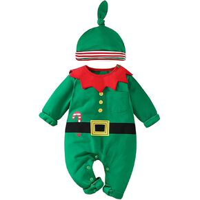 Baby Boys Girls Santa Claus Costume 1st Christmas Outfit with Hat Xmas Elf Clothes Set Size 0-18 Months