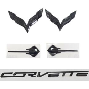 5PC 2014-2019 Corvette C7 Front & Rear &Stingray Cross Flags Emblem 3D Badge Bumper Insert Letters Nameplate Sticker Decal Replacement for C7 (Gloss Black)
