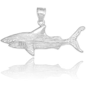 Sterling Silver Textured Charm Great White Shark Pendant