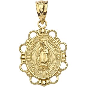 10k Gold Religious Our Lady of Guadalupe Miraculous Mary Medal Oval Pendant