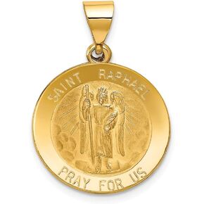 Solid 14K Yellow Gold Polished And Satin St. Raphael Medal Pendant