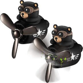 Cartoon Bear Car Air Fresheners 2 Pack Pilot Black Automotive Air Outlet Fan Cool Cute Air Freshener for Car Creative Car Perfume Decoration for Vehicle Vent Scent Clip Diffuser Ornament Accessories