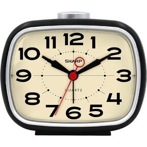 Sharp Alarm Clock, Retro Analog Simple Battery Powered Clock, Black