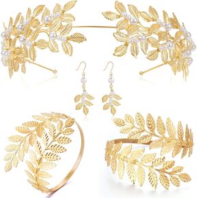 Coucoland Greek Goddess Jewelry Women - Gold Toga Athena Cleopatra Hercules Egyptian Aphrodite God Roman Accessories Set Leaf Headpiece Crown Halloween