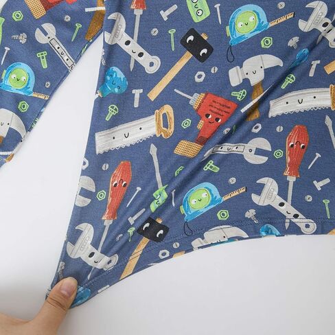 طقم بيجامات بيوربورن كيدز من الخيزران الفسكوز Pjs - صبي صغير بأكمام طويلة مناسب ومريح ملابس نوم ناعمة قطعتان أدوات 6-7 سنوات in Kuwait
