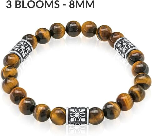 VY JEWELRY Tiger Eye Bracelet 6/8/10MM Dia, Golden Red Blue Stones with 925 Sterling Silver Beads for Men and Women in Kuwait